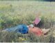 Irving Penn, Lisa Fonssagrives-Penn lying in a field of grass, reading Gertrude Stein’s Picasso book, 1952, Vogue © Condé Nast